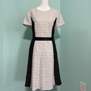 Size 8, Karl Lagerfeld black & white tweed dress with faux leather waste detail